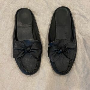 Black Leather Bow Kate Spade Loafer Slides